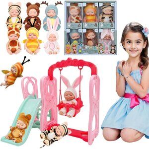 6 Pcs Mini Baby Dolls Set 4 Inch Small Baby Dolls with Animal Clothes